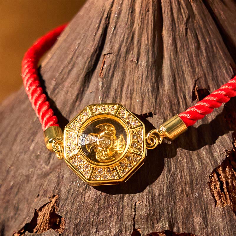 Bracelet Feng Shui en cuivre et laiton avec fil rouge et moulin à vent