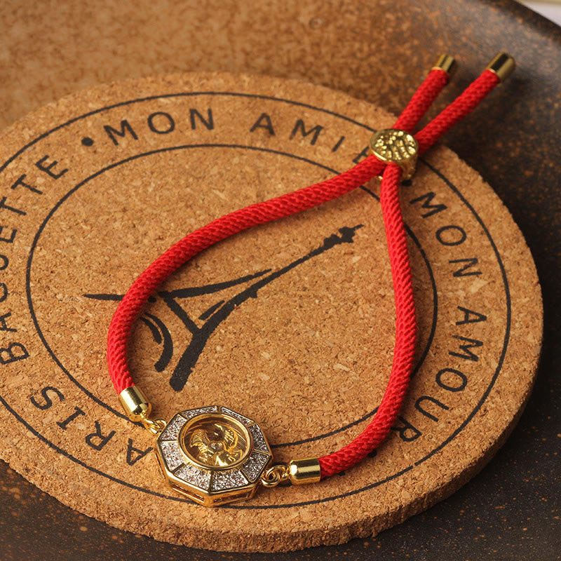 Bracelet Feng Shui en cuivre et laiton avec fil rouge et moulin à vent