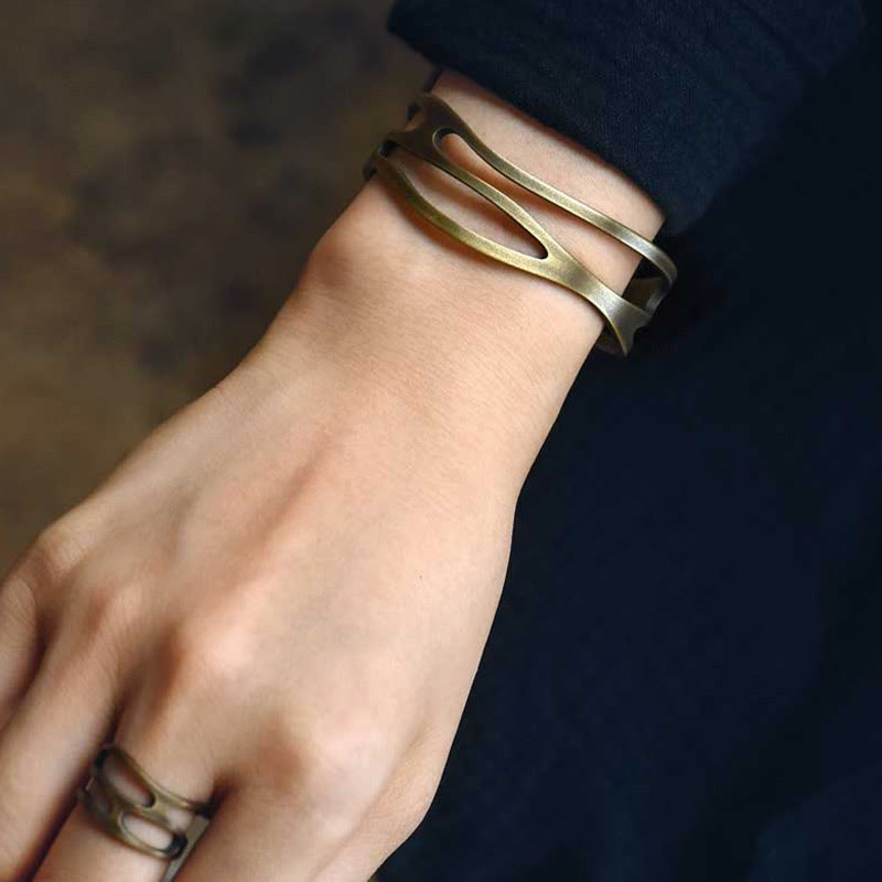 Bracelet manchette réglable unisexe en cuivre et laiton pour la richesse spirituelle