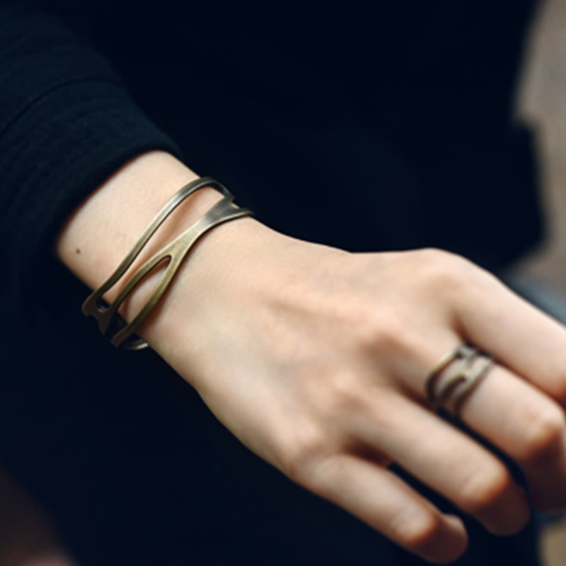 Bracelet manchette réglable unisexe en cuivre et laiton pour la richesse spirituelle