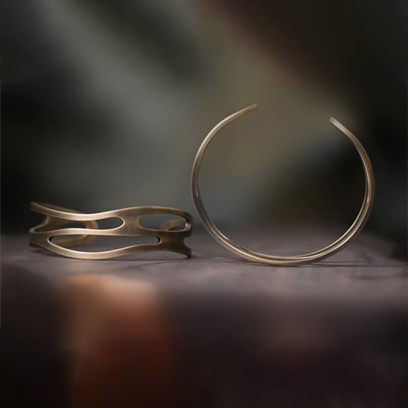 Bracelet manchette réglable unisexe en cuivre et laiton pour la richesse spirituelle