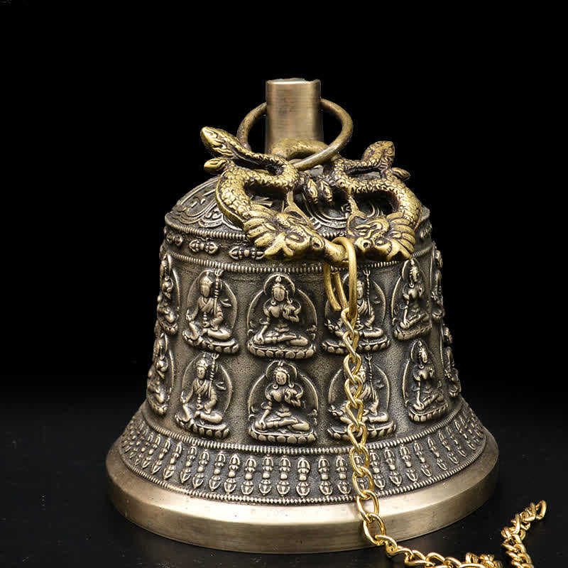 Carillon à vent en cuivre Bouddha Dragon Cloche 15,5 x 20,5 cm Décor Zen