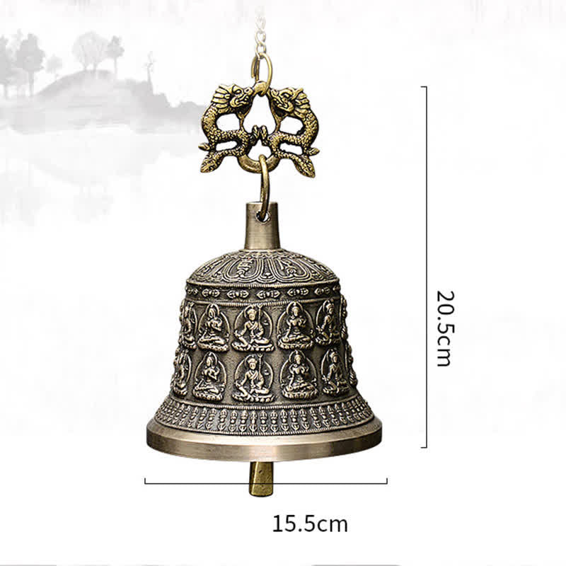 Carillon à vent en cuivre Bouddha Dragon Cloche 15,5 x 20,5 cm Décor Zen