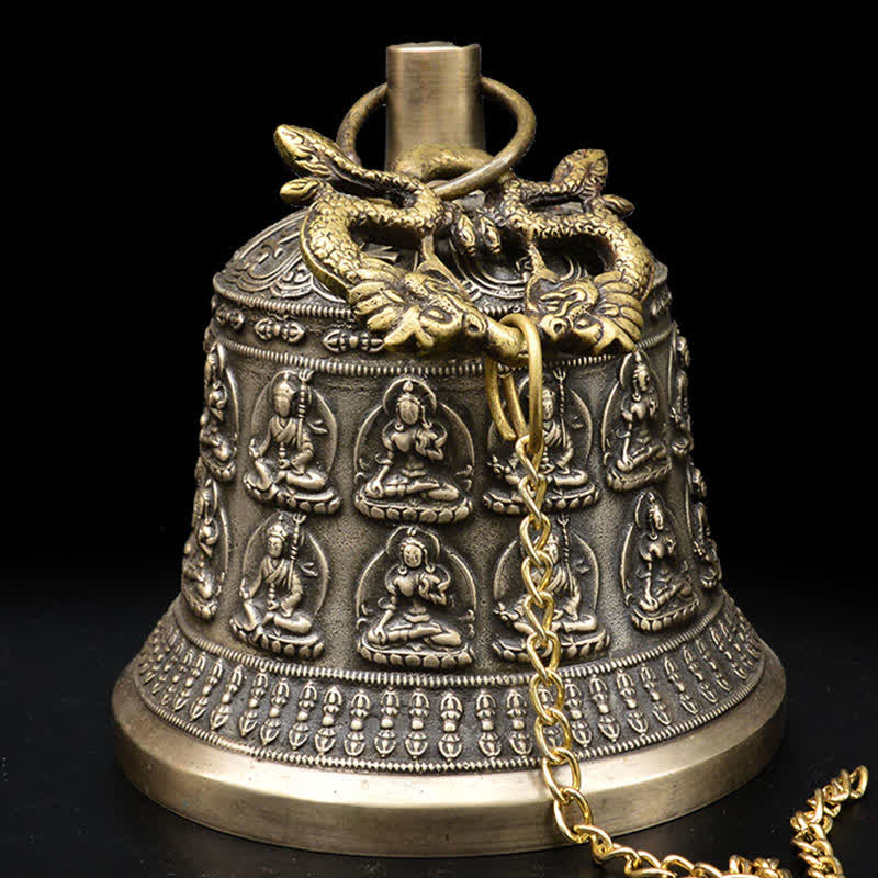 Carillon à vent en cuivre Bouddha Dragon Cloche 15,5 x 20,5 cm Décor Zen