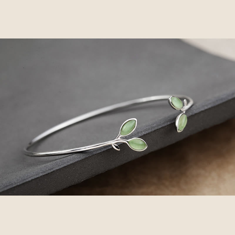 Bracelet manchette de soutien en cuivre à motif œil de chat et feuilles