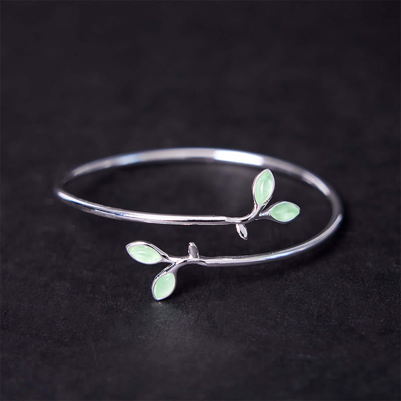 Bracelet manchette de soutien en cuivre à motif œil de chat et feuilles