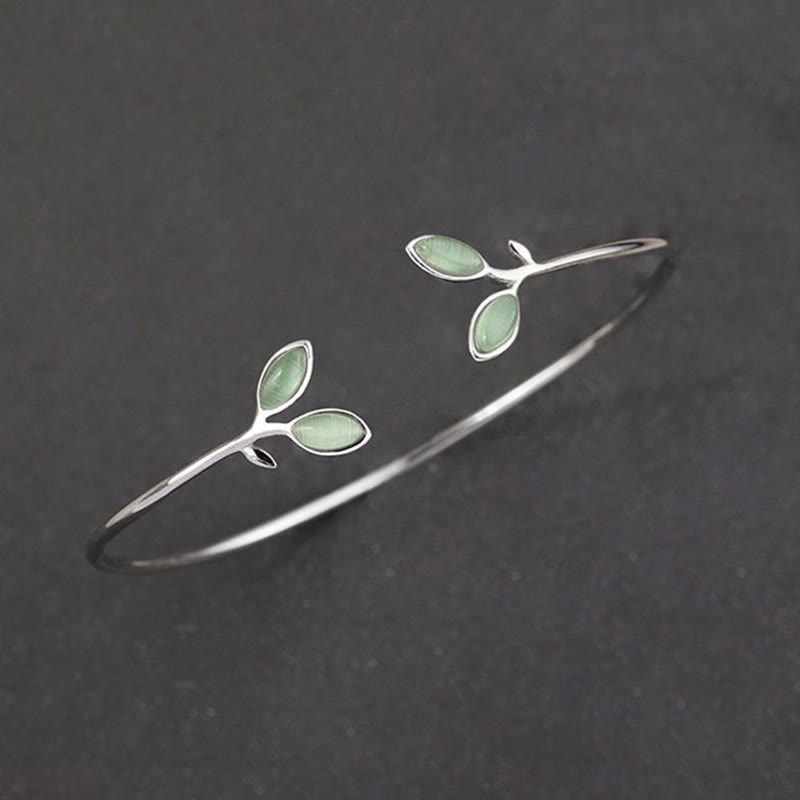 Bracelet manchette de soutien en cuivre à motif œil de chat et feuilles