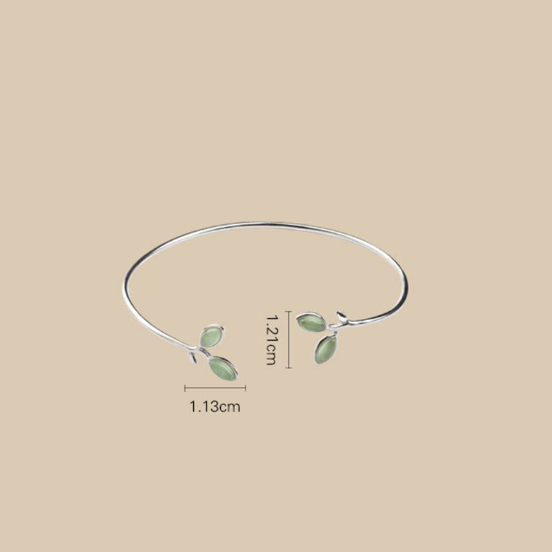 Bracelet manchette de soutien en cuivre à motif œil de chat et feuilles