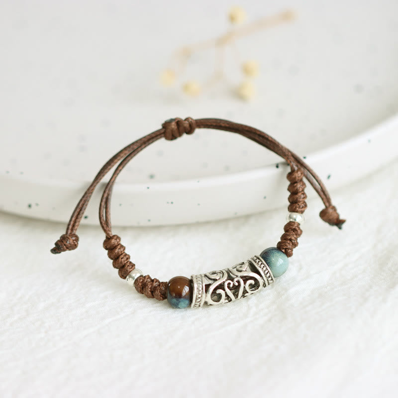Bracelet spirituel en perles de céramique et de cuivre pour la richesse et la guérison