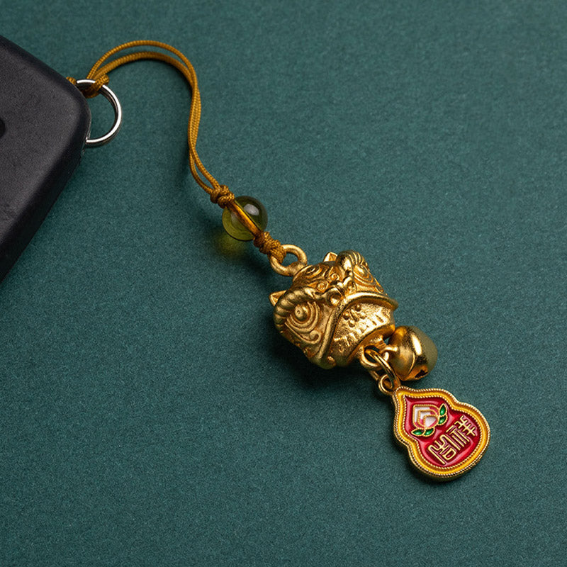 Décoration suspendue pour téléphone en forme de lion dansant en cuivre pour la richesse et la paix