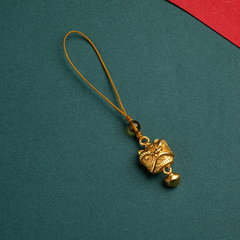 Décoration suspendue pour téléphone en forme de lion dansant en cuivre pour la richesse et la paix