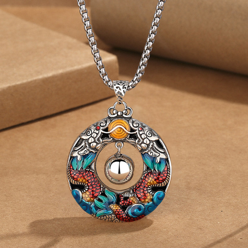 Collier Dragon en Cuivre | Pendentif Protection Double Dragon