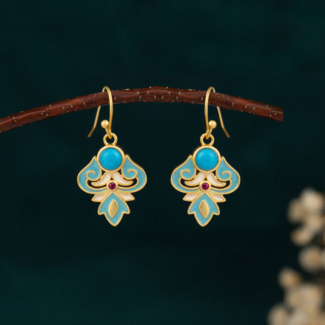 Boucles d'oreilles pendantes à énergie positive en cuivre émaillé turquoise