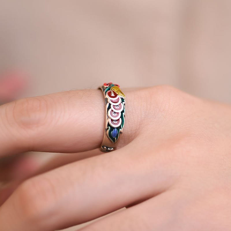 Bague Feng Shui en cuivre avec cinq pièces impériales pour la richesse