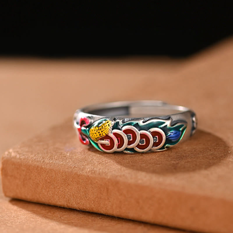 Bague Feng Shui en cuivre avec cinq pièces impériales pour la richesse