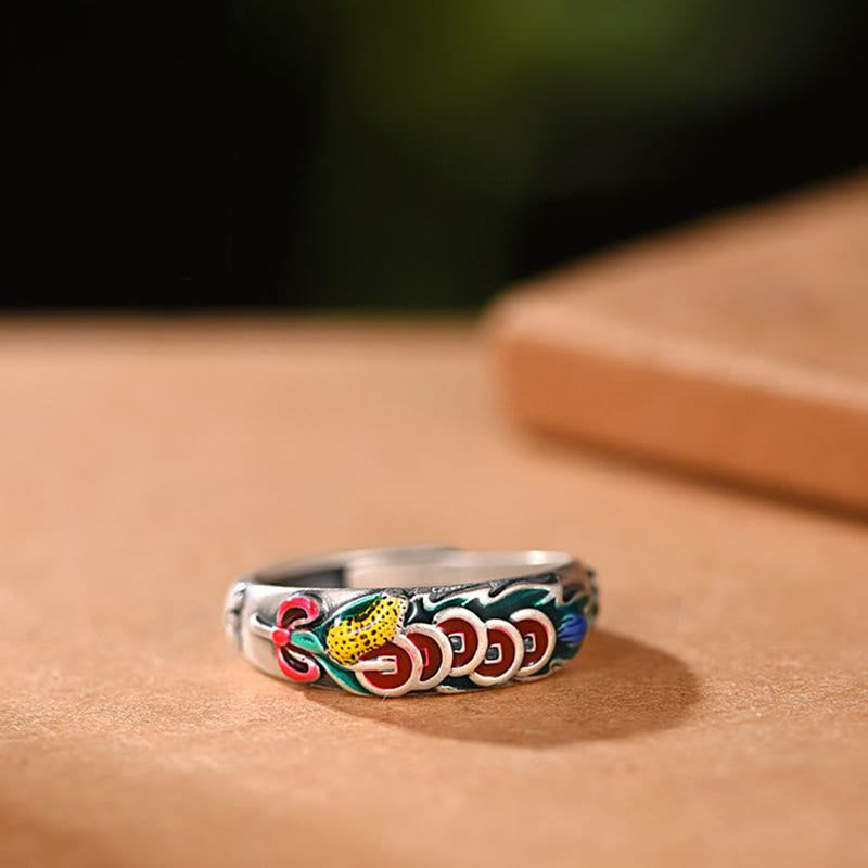 Bague Feng Shui en cuivre avec cinq pièces impériales pour la richesse