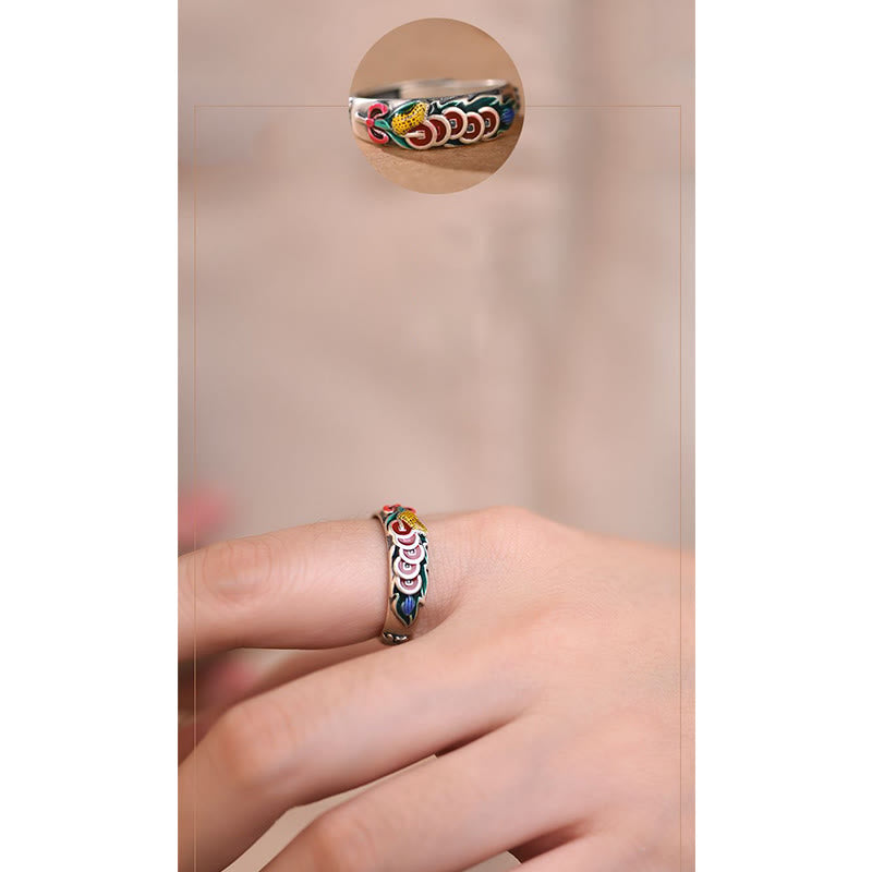 Bague Feng Shui en cuivre avec cinq pièces impériales pour la richesse