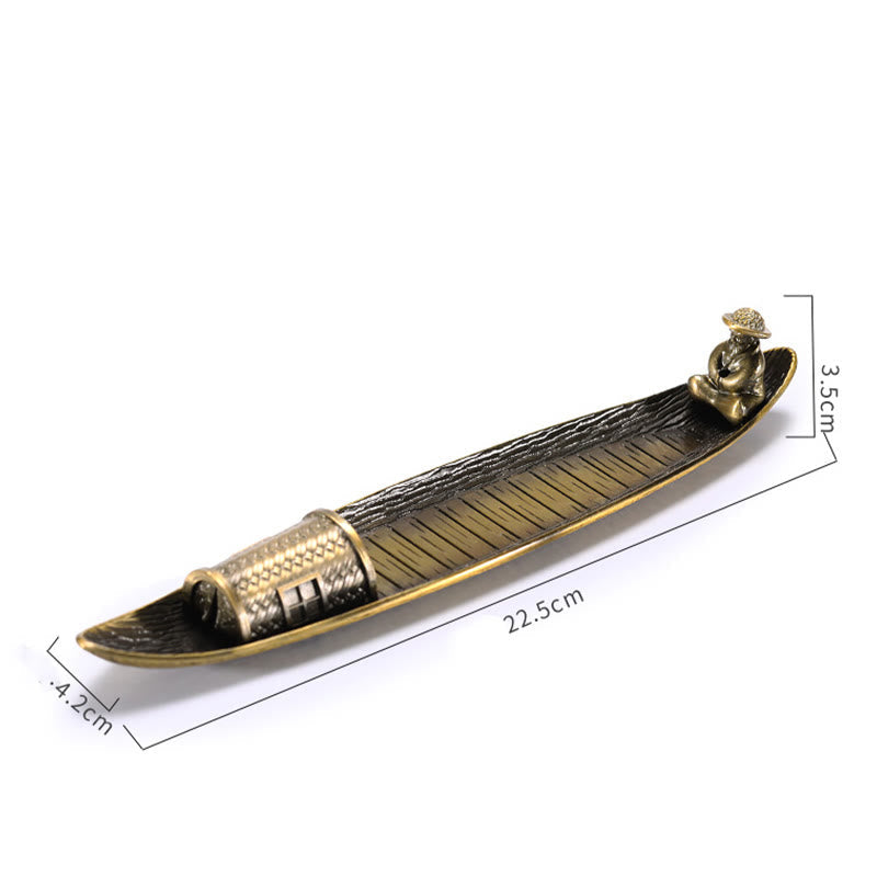 Brûleur d'encens en cuivre en forme de bateau de pêcheur pour la méditation et l'équilibre