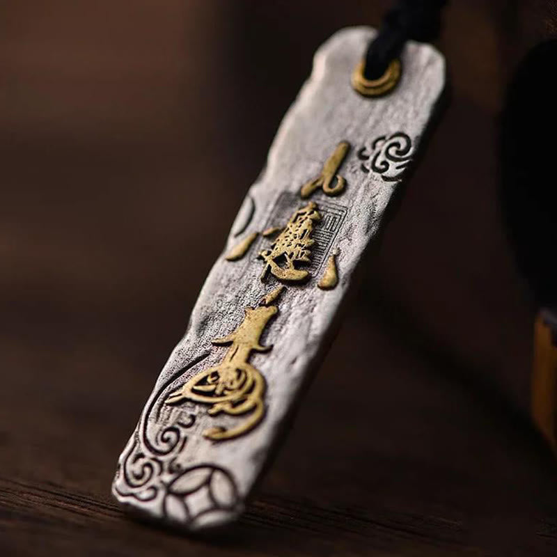 Collier porte-bonheur en cuivre | Pendentif de prospérité avec caractères chinois