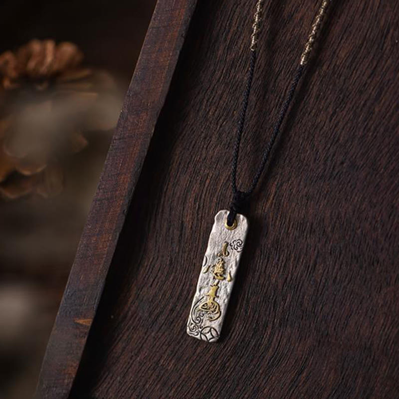 Collier porte-bonheur en cuivre | Pendentif de prospérité avec caractères chinois