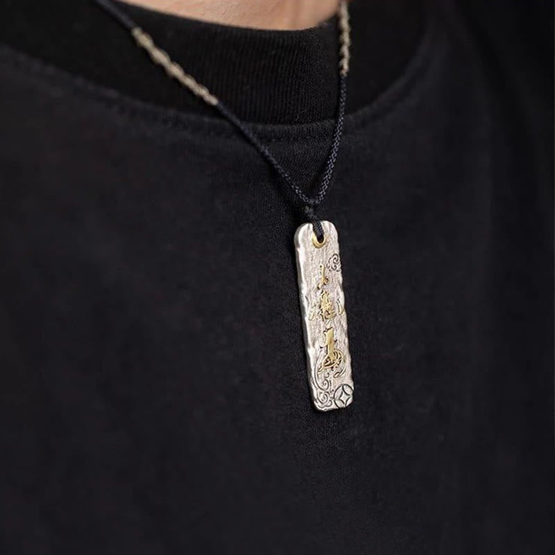 Collier porte-bonheur en cuivre | Pendentif de prospérité avec caractères chinois