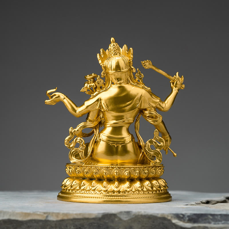 Statue du bodhisattva Manjusri à quatre bras en cuivre | Sérénité et compassion
