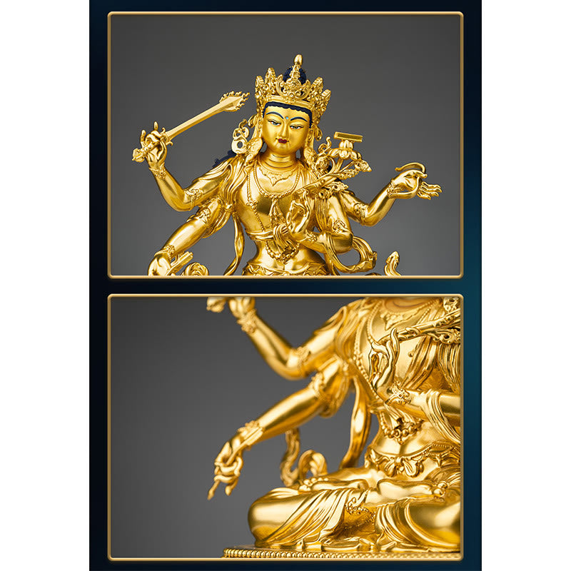 Statue du bodhisattva Manjusri à quatre bras en cuivre | Sérénité et compassion