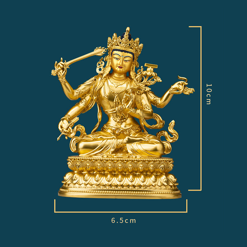 Statue du bodhisattva Manjusri à quatre bras en cuivre | Sérénité et compassion