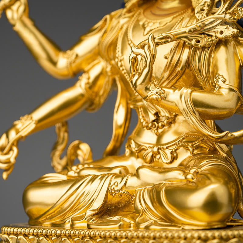 Statue du bodhisattva Manjusri à quatre bras en cuivre | Sérénité et compassion