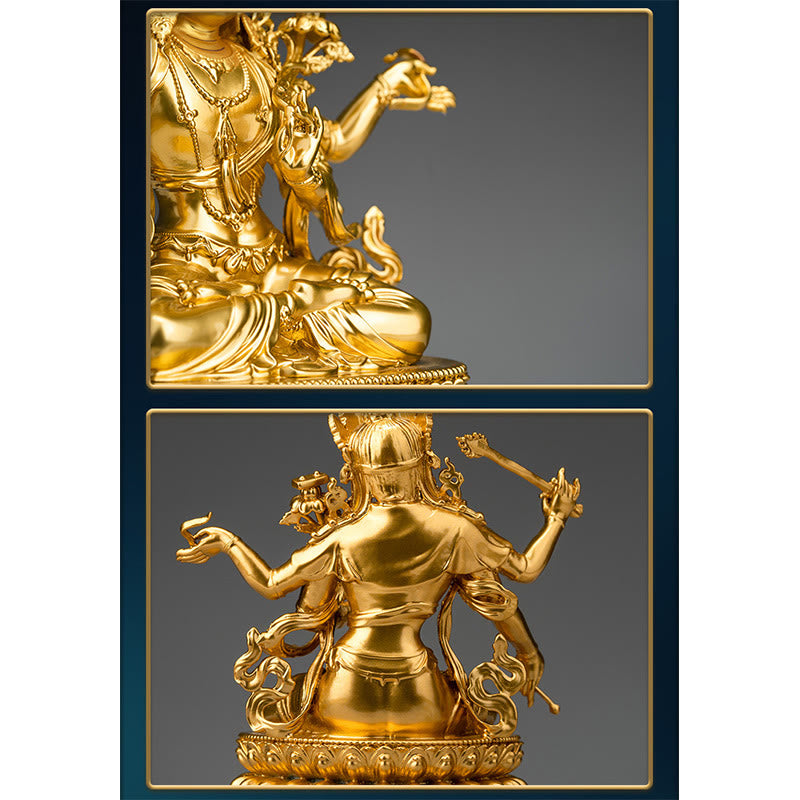 Statue du bodhisattva Manjusri à quatre bras en cuivre | Sérénité et compassion