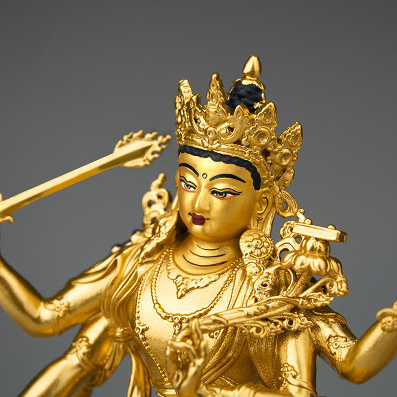 Statue du bodhisattva Manjusri à quatre bras en cuivre | Sérénité et compassion