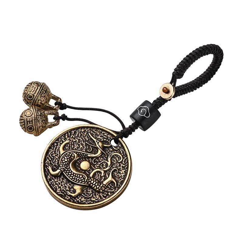 Porte-clés en cuivre à quatre symboles avec dragon azur et créatures mythiques