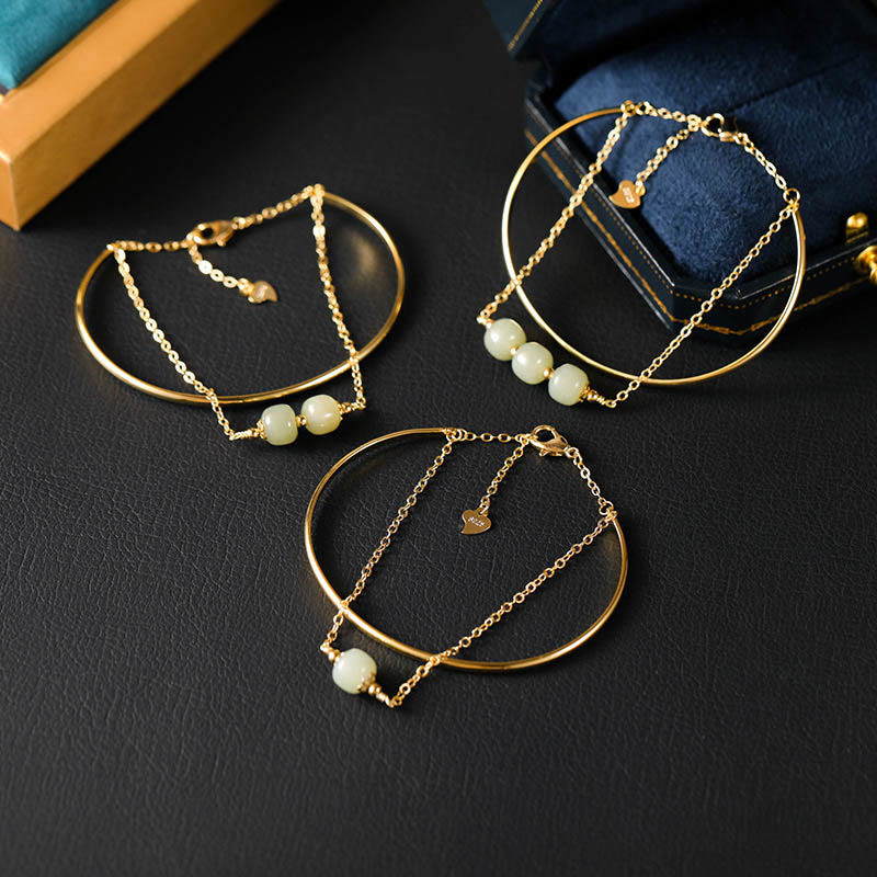 Bracelet double couche porte-bonheur en cuivre et or, jade Hetian