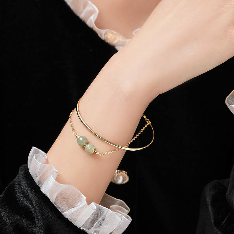 Bracelet double couche porte-bonheur en cuivre et or, jade Hetian