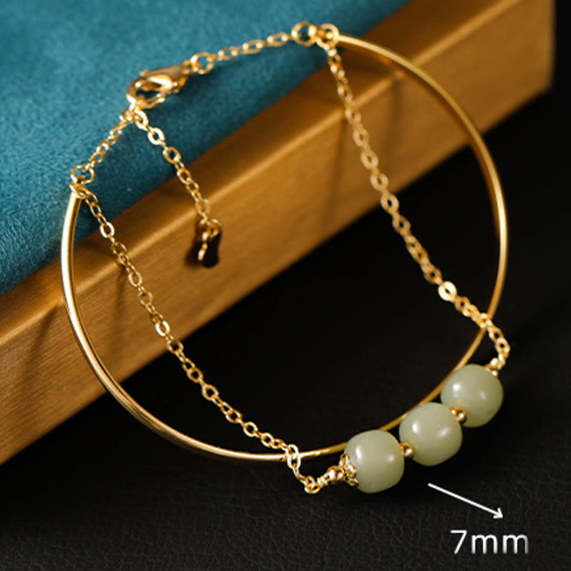 Bracelet double couche porte-bonheur en cuivre et or, jade Hetian