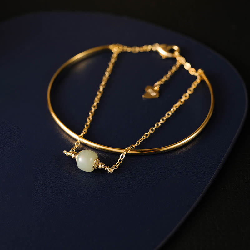 Bracelet double couche porte-bonheur en cuivre et or, jade Hetian
