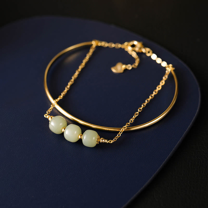 Bracelet double couche porte-bonheur en cuivre et or, jade Hetian