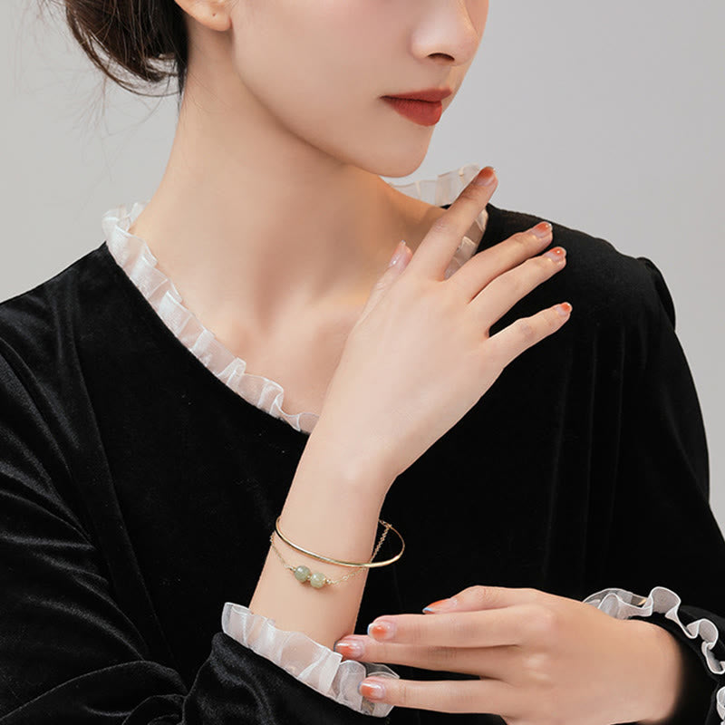 Bracelet double couche porte-bonheur en cuivre et or, jade Hetian