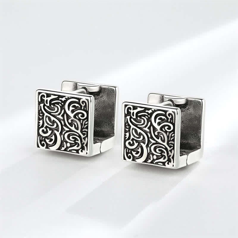 Boucles d'oreilles à tige carrées à motif d'herbe cuivrée pour un équilibre de guérison