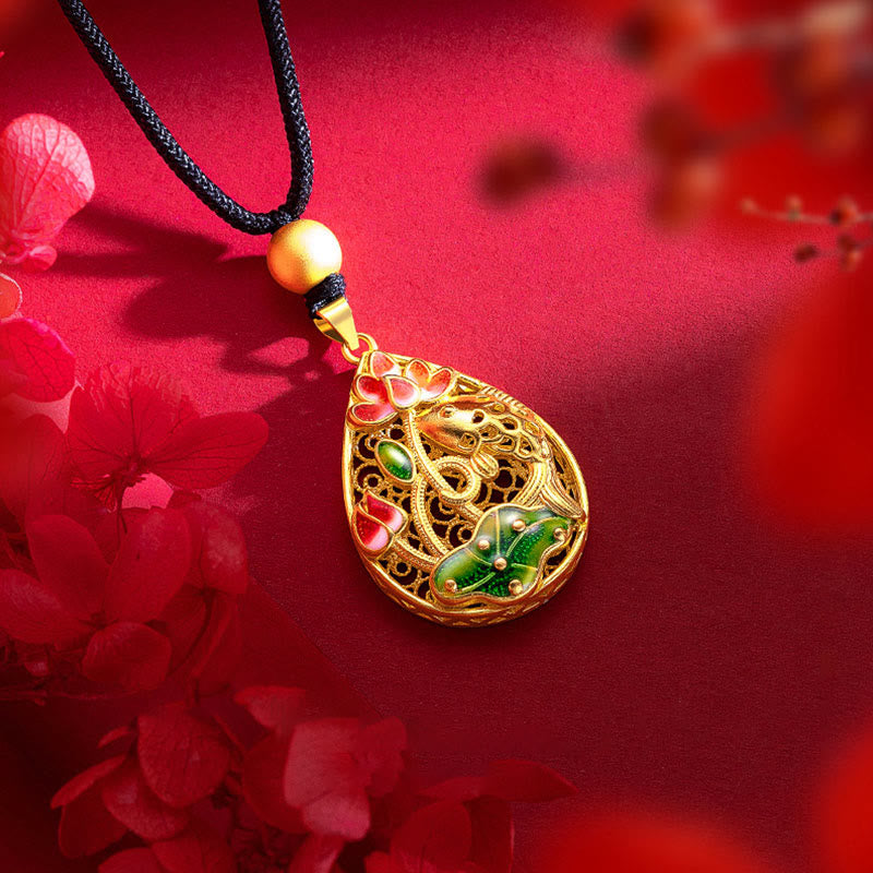 Collier en cuivre avec pendentif porte-bonheur en forme de poisson koï et lotus, 31 mm