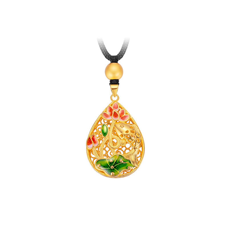 Collier en cuivre avec pendentif porte-bonheur en forme de poisson koï et lotus, 31 mm