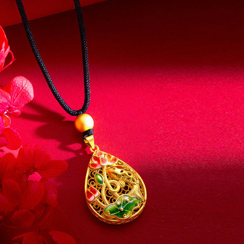 Collier en cuivre avec pendentif porte-bonheur en forme de poisson koï et lotus, 31 mm