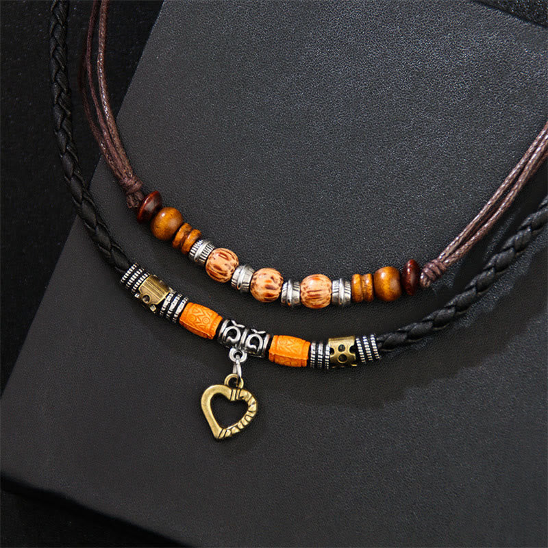 Ensemble collier et bracelet de guérison en perles de cœur en cuivre