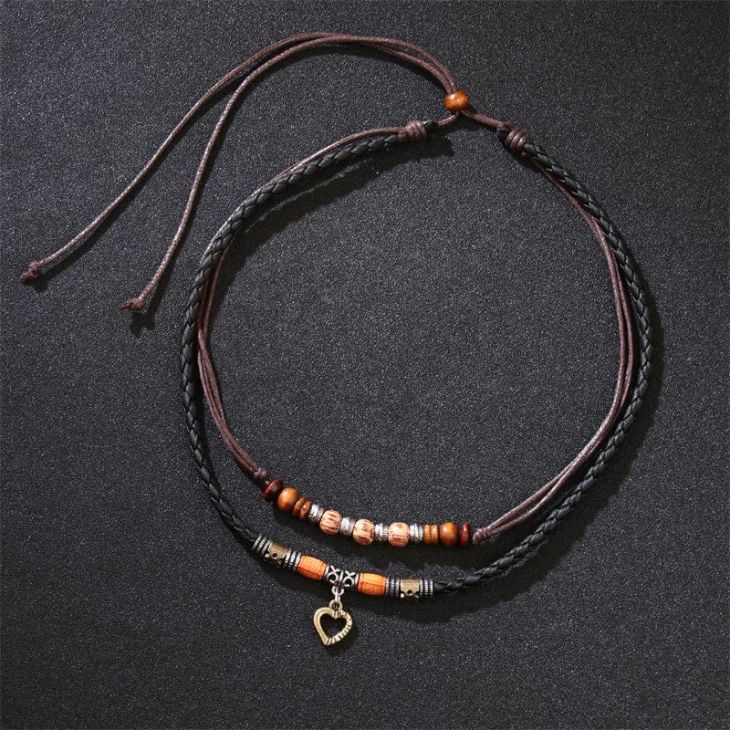 Ensemble collier et bracelet de guérison en perles de cœur en cuivre