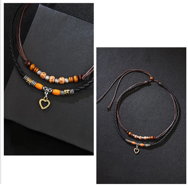 Ensemble collier et bracelet de guérison en perles de cœur en cuivre