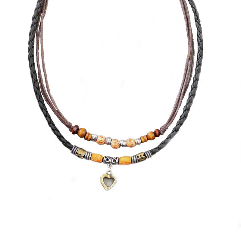 Ensemble collier et bracelet de guérison en perles de cœur en cuivre