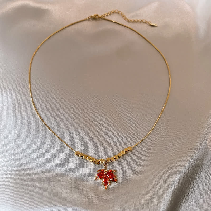 Collier pendentif bague boucles d'oreilles feuille d'érable en cuivre et zircon pour la chance