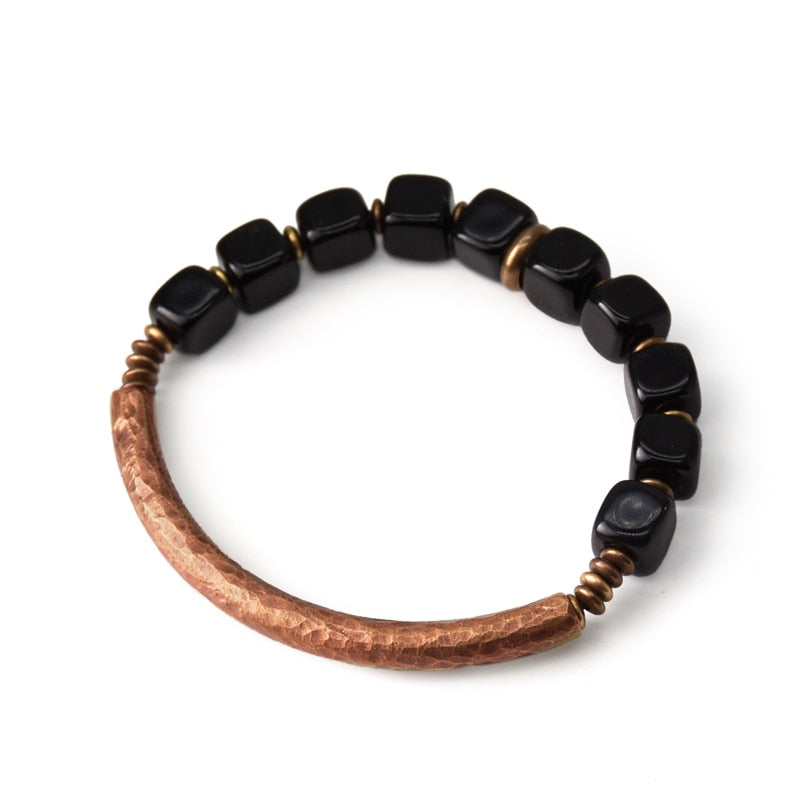 Bracelet de guérison en cuivre et obsidienne pour la protection