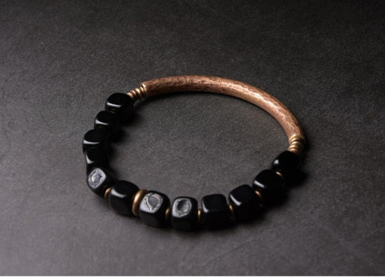 Bracelet de guérison en cuivre et obsidienne pour la protection