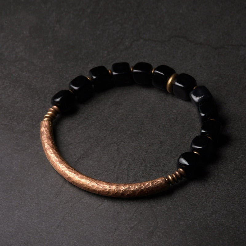 Bracelet de guérison en cuivre et obsidienne pour la protection